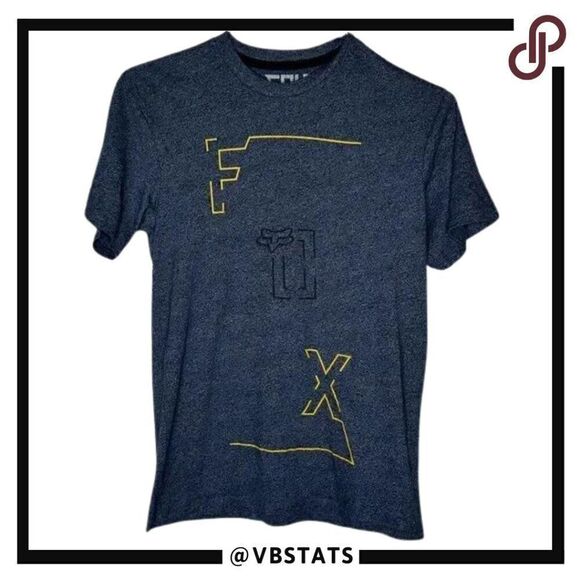 FOX Premium Short Sleeve Graphic Heather Navy and Yellow Tee in Size Small - Picture 1 of 5